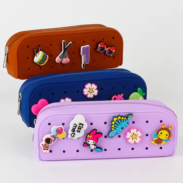 Cute DIY Silicone Pen Bag Large Capacity Student Pencil Pouch Silicone Stationery Bag Silicone Cartoon Pencil Case