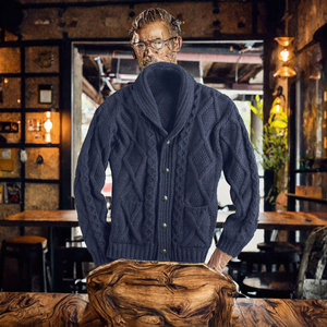 Men <b>Cable</b> <b>Knit</b> Cardigan <b>Sweater</b> Collar Button Front Knitted Jacket for Autumn Winter - Product Image 2