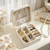 Boîte à bijoux de voyage portable, fermeture éclair, cuir PU, mini boîte de rangement pour bijoux, compartiments divisés pour bagues, boucles d'oreilles, colliers