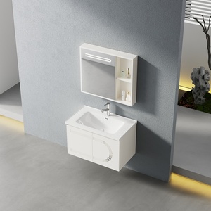 Meuble <span class=keywords><strong>de</strong></span> salle <span class=keywords><strong>de</strong></span> bain en acier inoxydable multi-niveaux, minimaliste, résistant à la corrosion, avec miroir et lavabo, pour hôtel - Product Image 4