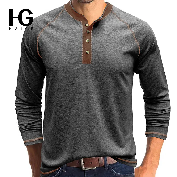 Groothandel Henley Shirts Voor Mannen Slim Fit Katoenen Overhemden Henley Lange Mouw Shirts Kopen T-Shirt Man