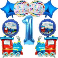 Ensemble de ballons d'anniversaire sur le thème du train, ballons en feuille de papier d'aluminium bleus de 32 pouces