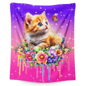 Colorful Floral Cow Flannel Blanket Throw Blanket Nap Blanket Super Soft Machine Washable for Home Office Nap Custom Print - Product Image 5