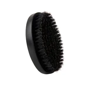 100% Wild Boar Hair Soft Custom Logo Men's 360 Wave Brush Solid Wood Beard Black Head Beard Brush