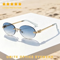 Dernières tendances de la mode italienne, lunettes de soleil vintage de luxe personnalisées pour femmes, protection UV, petites lunettes ovales sans monture en métal