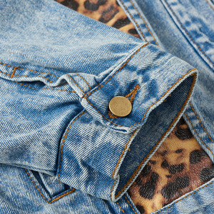Fancy Items Leopard Patch Work <b>Metal</b> Buttons Denim Jackets for Middle Age Girl - Product Image 3