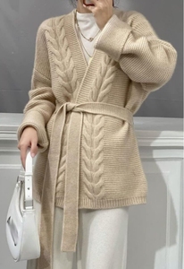 Cárdigan de lana de <span class=keywords><strong>mujer</strong></span> de estilo perezoso suelto desabotonado de longitud media personalizado Chaqueta de suéter de Cachemira larga gruesa de siete agujas - Product Image 2