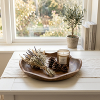Décorations rustiques modernes pour la maison, bol à fruits et à servir en bois d'acacia, bol décoratif en bois moderne à bords festonnés de taille moyenne