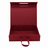 Boîte cadeau pliante de luxe bordeaux, gain de place, magnétique avec poignée, logo personnalisé, emballage rigide en papier pour emballage de détail