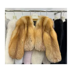 RX Furs Tallas grandes Diseño elegante de moda Invierno Grueso Cálido Ropa al aire libre Chaqueta de piel de animal Abrigo de piel de zorro rojo esponjoso
