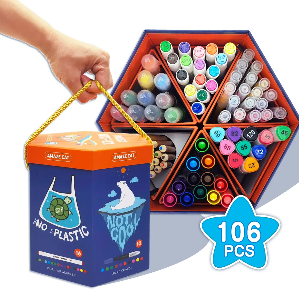 Suministros de arte para niños, lápices de colores, crayones, pasteles al óleo, rotuladores, juego de bolígrafos de colores, Kit de pintura de dibujo personalizado, 106 Uds.