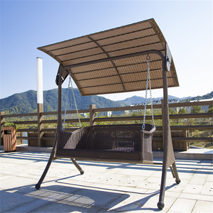Altalena <span class=keywords><strong>da</strong></span> Esterno Moderna e Resistente per Terrazza, Set di Mobili <span class=keywords><strong>da</strong></span> Giardino in Metallo Marrone con Tetto, Altalena in Vimini - Product Image 4