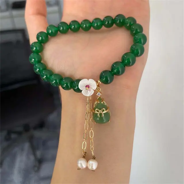 Natural jade 14K gold - clad women's pendant Natural shell flower jade water drop bracelet
