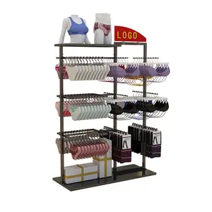 Rack de metal para lojas de roupas íntimas, expositor suspenso de chão, com quadro de colocação, para loja de roupas