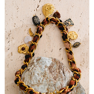 Jinyou 3949 Trend Luipaard Polyester Gewikkeld Roestvrij Staal Vergulde Ketting Acryl Hart Emaille Kat Hanger - Product Image 2