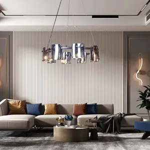 Manufacturer Modern Nordic Chandelier Ring Square Led Light Decorative Lamp Glass Hanging Crystal Pendant Light