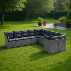 Conjunto de Sofás Modulares de Ratán Gris para Jardín, con Capacidad para 10 Personas, Muebles de Exterior de Diseño Contemporáneo - Product Image 2