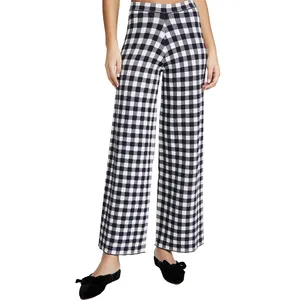 Customise <strong>Ladies</strong> <strong>Tartan</strong> Check Wide Leg Pants Casual Fashion Plaid <strong>Trousers</strong> - Product Image 1