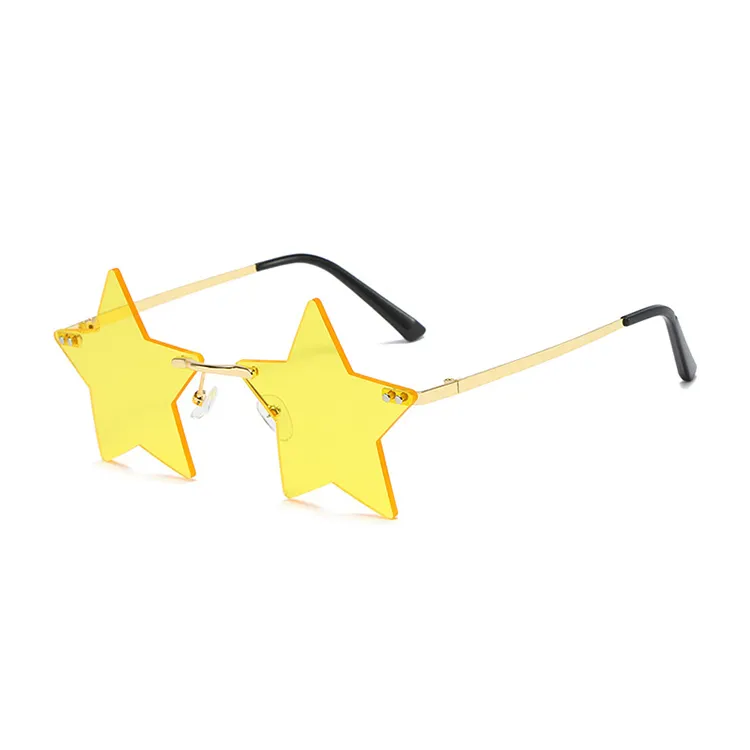 Rimless Star Shape Funny Sun Glasses Party Vacation Eyewear Yellow Pink Lens Fashion Men and Women Sunglasses
