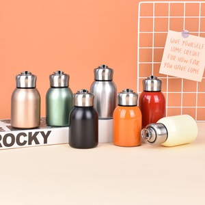Custom Stainless Steel <b>Vacuum</b> Chubby Thermos, Simple <b>Portable</b> Carry Ring Outdoor Pocket Water Cup - Product Image 4