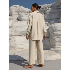 Vendita calda moda nuovi pantaloni Casual tinta unita elegante <span class=keywords><strong>camicia</strong></span> pantaloni larghi Set due pezzi - Product Image 4