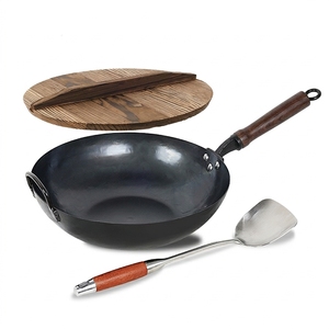 Juego de Wok Comercial de Acero al Carbono con Mango de Madera Desmontable, Tapa de Madera y Espátula para Uso en Restaurantes y Hoteles - Product Image 2