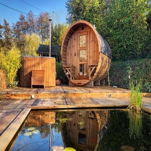 2〜6人用ソリッドウッドレッドシダー環境にやさしいサウナスチームルーム屋外サウナバレル - Product Image 4