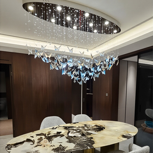 Lampadario a LED in Stile Francese con Cristalli a Farfalla, Finitura Cromata, Altezza Regolabile, Alto CRI 95, Dimmerabile, Cristallo K9, Acciaio Inossidabile - Product Image 2
