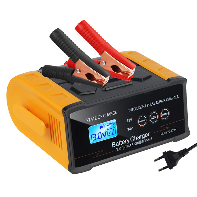 EU Plug 12V 24V 300W Smart Car Battery Charger LED Display Pulse Repair Battery Charging Motorcycle SUV Truck Multifunctional