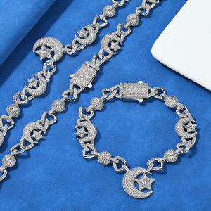 Factory Custom Fine Jewelry Hip Hop 10mm Moon Star 925 Sterling Silver Bracelet Moissanite Luxury Women <b>Men</b> Chain Link Bracelets - Product Image 3