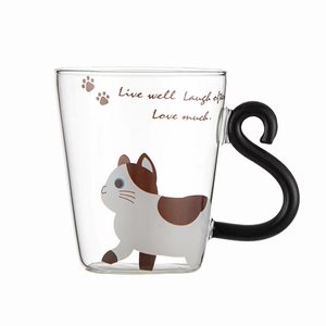 300ml 화이트 캣 데칼 만화 캐릭터 고붕규산 유리 머그컵 (손잡이 포함) 우유/주스용 재사용 가능 선물 상자 포장 (성인용) - Product Image 2