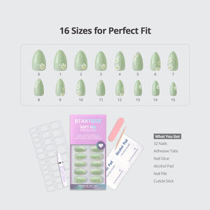 BTArtbox doux Gel XCOAT 3D Floral presse sur les ongles en gros court amande fait à la main bleu français pointe faux ongles - Product Image 2