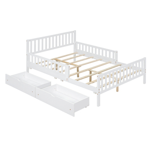 Cama Moderna de Plataforma de Madera Maciza de Alta Calidad con Barandas a Ambos Lados y Dos Cajones de Almacenamiento - Product Image 3