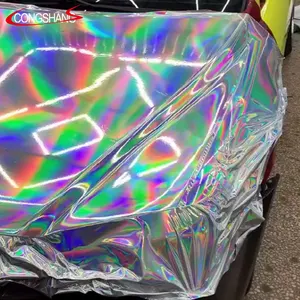 1,52x18m láser negro holográfica cromada vinilo del abrigo del coche con brillante para decoración de coche y protección de cuerpo