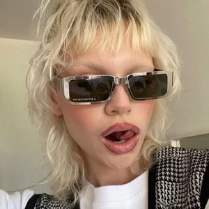 Retro Trendy Sunglasses Metallic Silver Frame Oval Half Frame Polarized Red Lens <b>Sunscreen</b> For Women Men Individualistic Style - Product Image 1