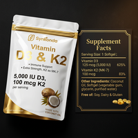 Capsules de gelée molle à l'huile de noix de coco avec vitamines D3 et K2 MK7 pour soutenir la santé immunitaire, osseuse et cardiaque