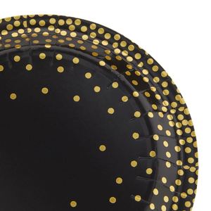 FDA Approved 7-Inch <b>Disposable</b> Round Paper <b>Plate</b> in Black and Gold Foil 350gsm White Board Party Supplies - Product Image 4