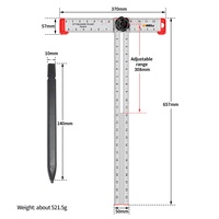 Règle carrée en forme de T en alliage d'aluminium réglable multifonction durable ONKEL.J 65,7x37cm 521,5g
