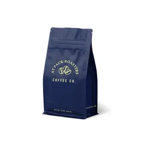 AT paketi kahve poşetleri tedarikçisi 12oz 16oz 5lb ile düz dipli kahve çanta gözyaşı kilitli ve vana kahve dükkanı için