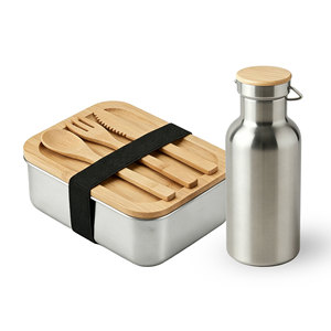 Stainless Steel <b>Lunch</b> Box With Wooden Lid And Utensils <b>Set</b> For Students Office Workers Outdoor Use - Product Image 1