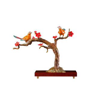 Décoration d'arbre en laiton Cu Yi Fang avec oiseaux et fleurs, faite à la main, cadeau du Nouvel An chinois pour l'agencement de la vitrine du salon - Product Image 1