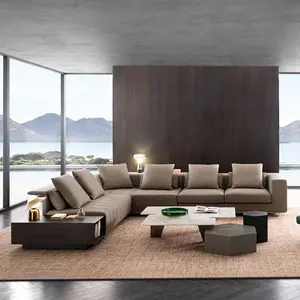 Desain Italia Royal Elegan Kulit Berbaring Sofa Set Mebel Ruang Tamu Mewah