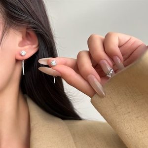 Anneaux pour femmes en argent pur s999, perles rondes complètes, fil d'<span class=keywords><strong>oreille</strong></span>, luxe léger, haut de gamme, simples et originaux, <span class=keywords><strong>piercing</strong></span> court - Product Image 2