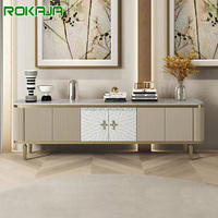 Meuble TV en acier inoxydable doré American Shell Meuble TV moderne avec dessus en marbre Ensemble de table basse Meuble de rangement de luxe de designer