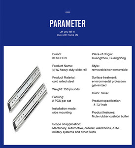 76mm 227kg 3 lần + mở rộng đầy đủ cửa trượt đường sắt hợp kim nhôm hạt Dải ngăn kéo mềm đóng undermount nhựa mềm đóng - Product Image 3