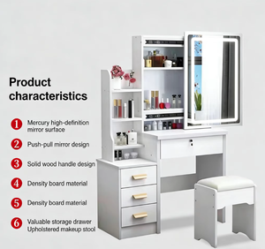 Mobile da Bagno Moderno ed Economico in Legno Massello con Specchio - Tavolo da Toeletta a 4 Cassetti per Casa, Hotel, Bagno e Camera da Letto - Product Image 5