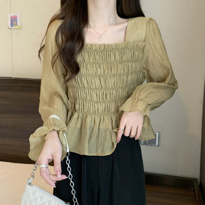 批发新品来样定做方领七分雪纺Ss女式上衣韩国时尚品牌 - Product Image 6