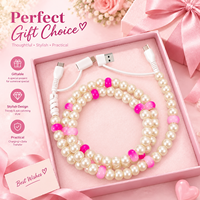 Câble de charge rapide 4-en-1 multi-USB avec perles roses, accessoires de voiture tendance, cadeau pour femme, Type C