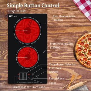 Table de cuisson électrique encastrable en verre céramique noir Domino 2 brûleurs avec commande tactile - Product Image 3