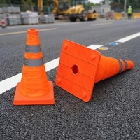 Cône de signalisation réfléchissant pliable/rétractable de 30 cm à fixation au sol, en tissu PP/Oxford, sans signal sonore, pour la sécurité routière
